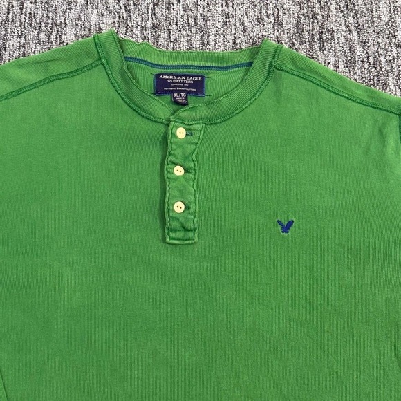 American Eagle Mens XL Green Long Sleeve Henley Shirt Casual Logo - Picture 2 of 7